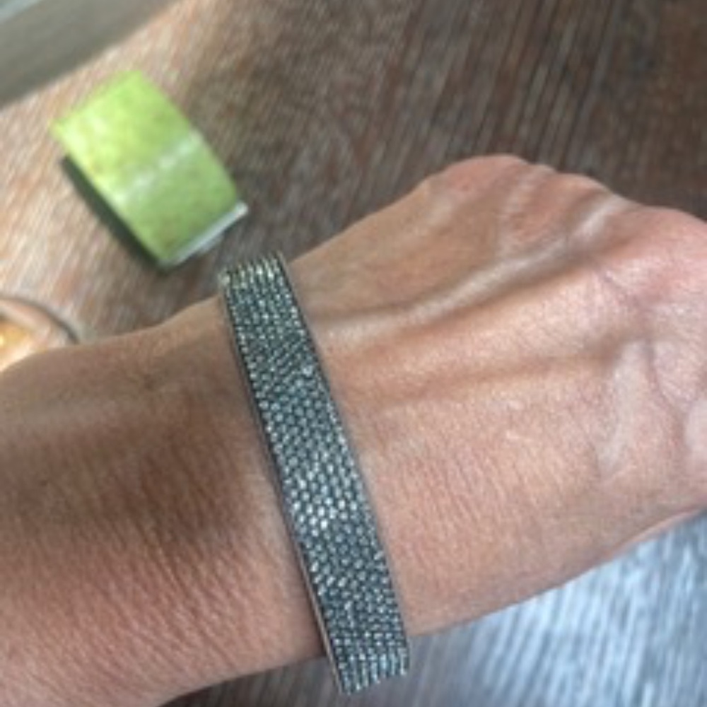 Genuine Leather (Tan) Soft Cuff Bracelet studded with rhinestones - Snap Closure